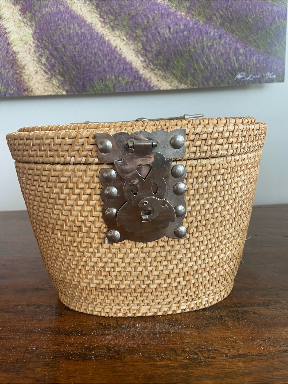 Woven Rattan Storage Box with Metal Clasp - Natural